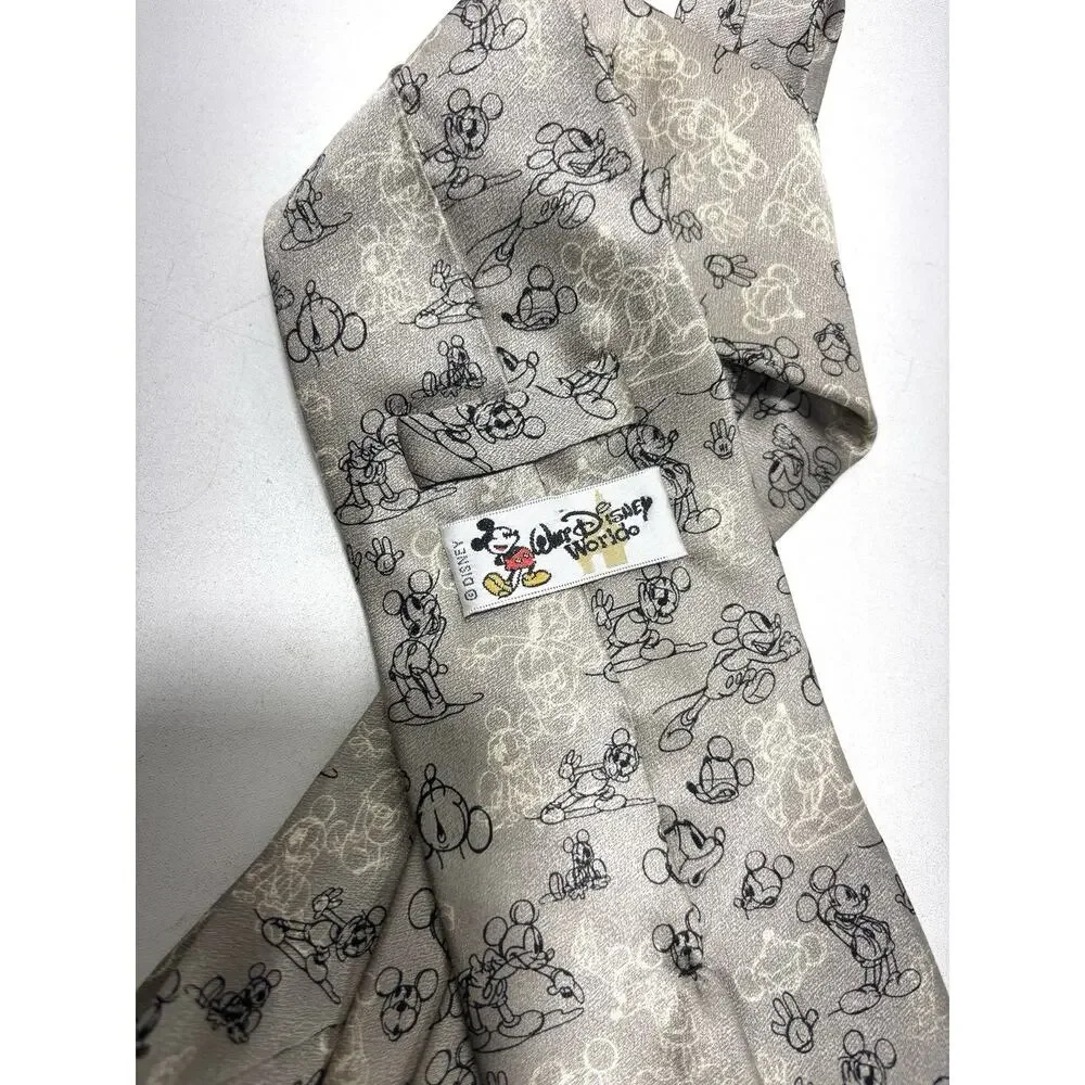 Walt Disney World Tie 100% Silk Mickey Mouse Heads Preloved Silver Grey Gray